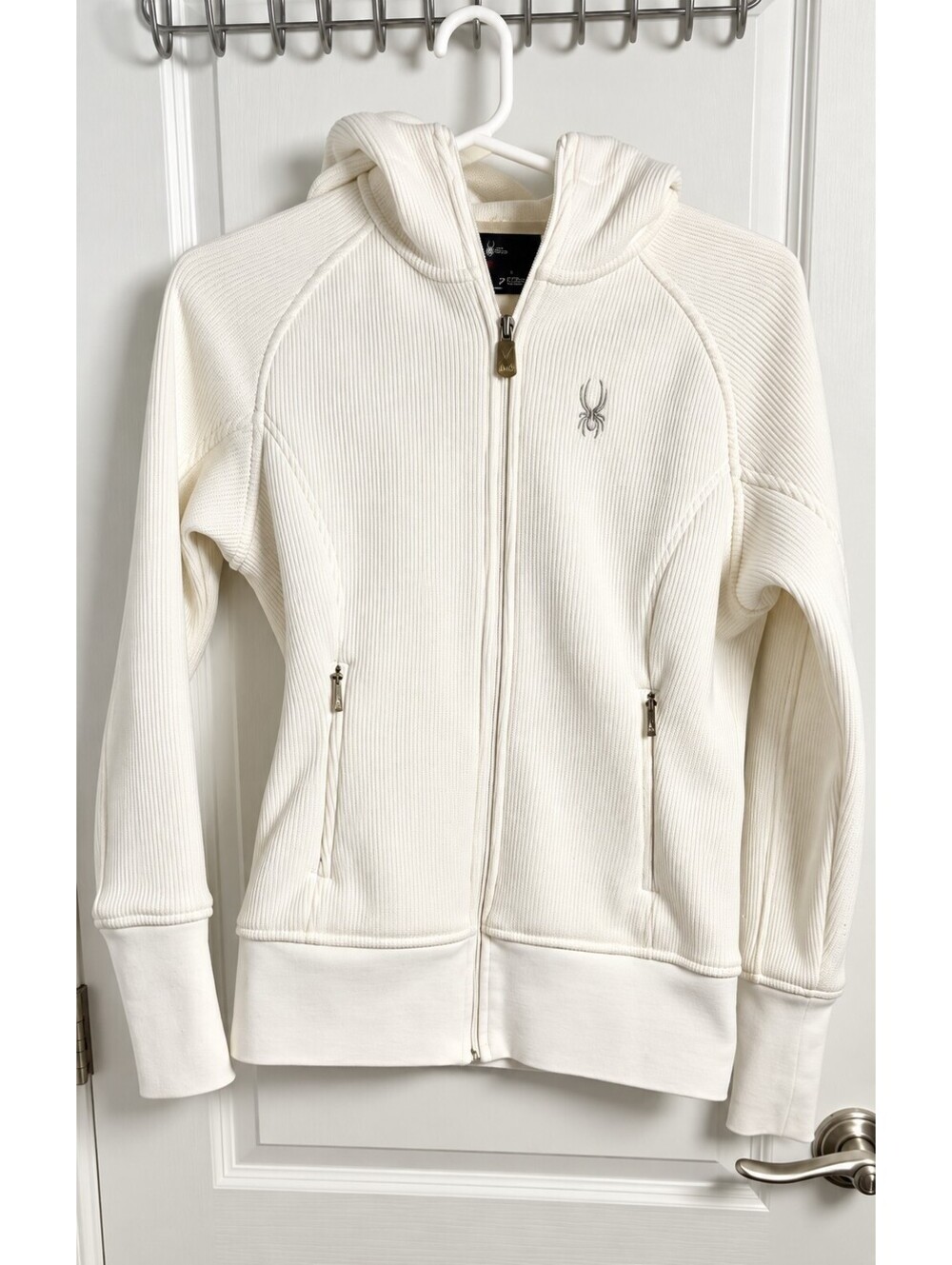 Spyder Womens Small White Full Zip Hooded Waffle Knit Jacket Athletic